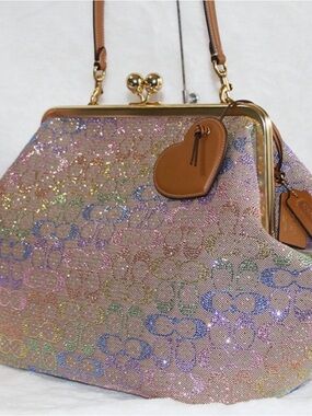 BNWT Coach Large Kisslock Frame Bag In Crystal Signature Jacquard